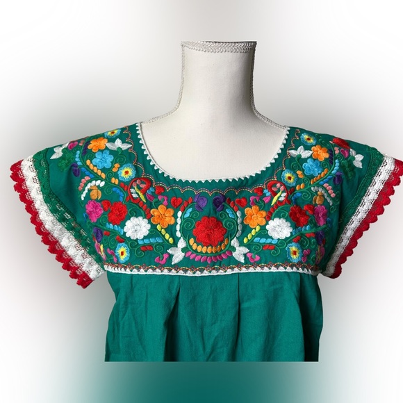 YZXDORWJ Mexican Embroidered Lace Traditional Colorful Blouse Tricolor Top NWT - Picture 6 of 10